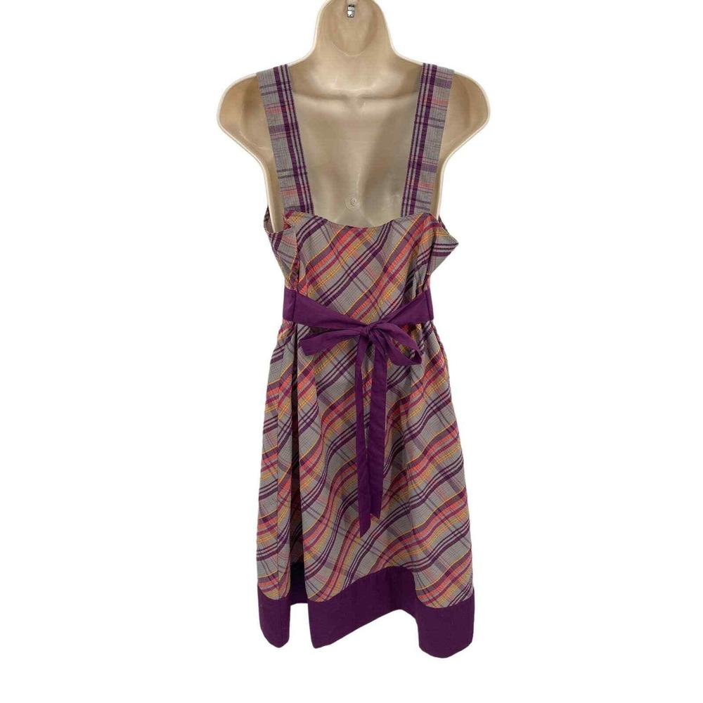 Patagonia Sun Dress Womens 14 Purple Plaid Polyester Organic Cotton Tie back - Picture 5 of 8